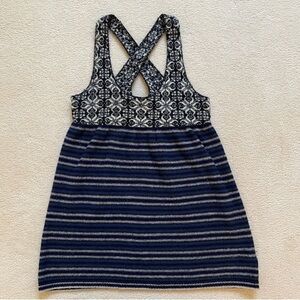 Free People Top Wool Criss Cross Empire Waist Blue Stripe Tunic Size Small
